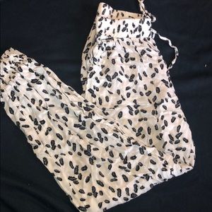 White Joggers with Black Feather Design